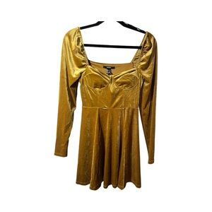 Gold velvet Long Sleeve babydoll dress.